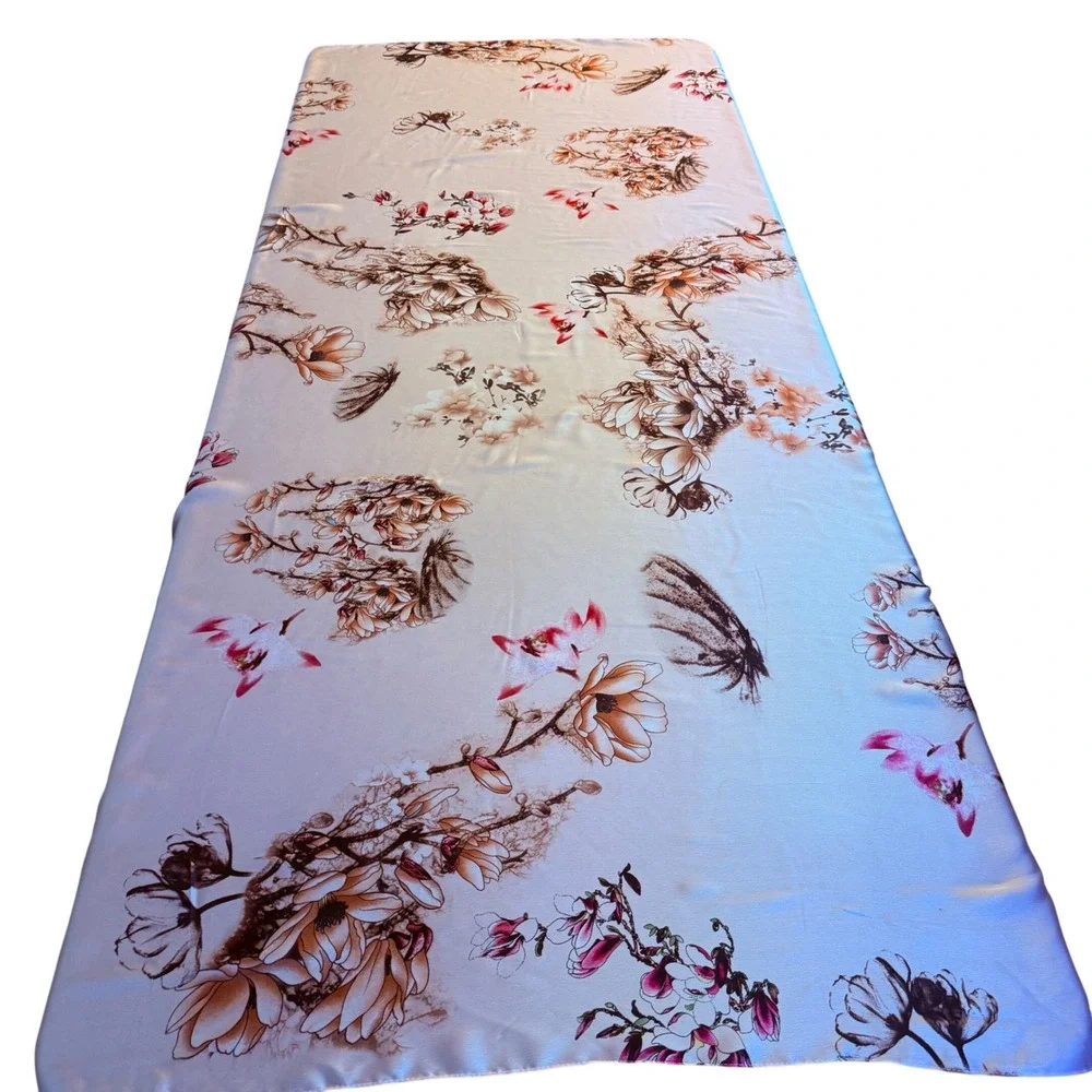 Pink Floral Silk Feel Polyester Scarf Rectangle Wrap‎ Made in China